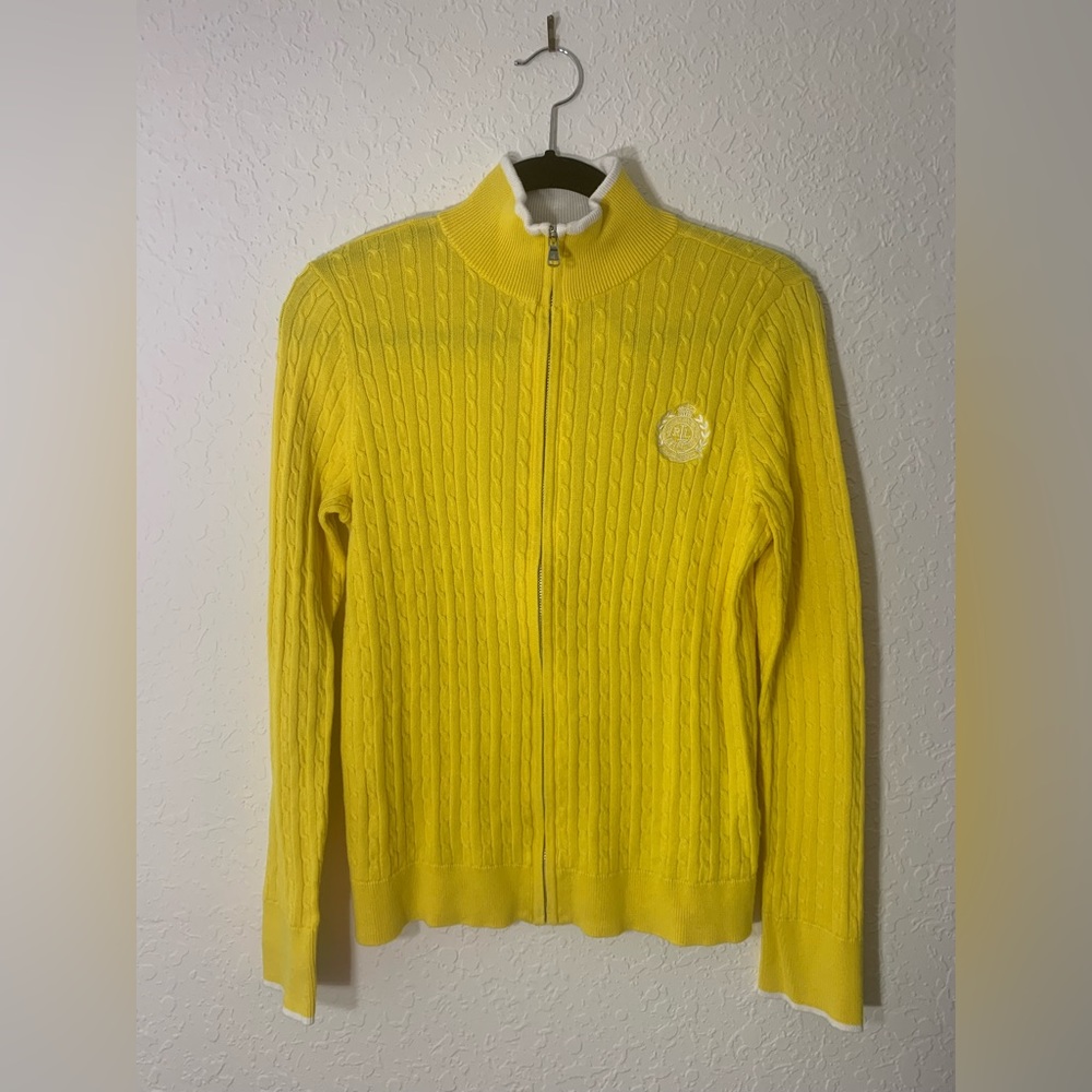 Lauren-l Active Ralph Lauren yellow zippered cable knit sweater- Size L